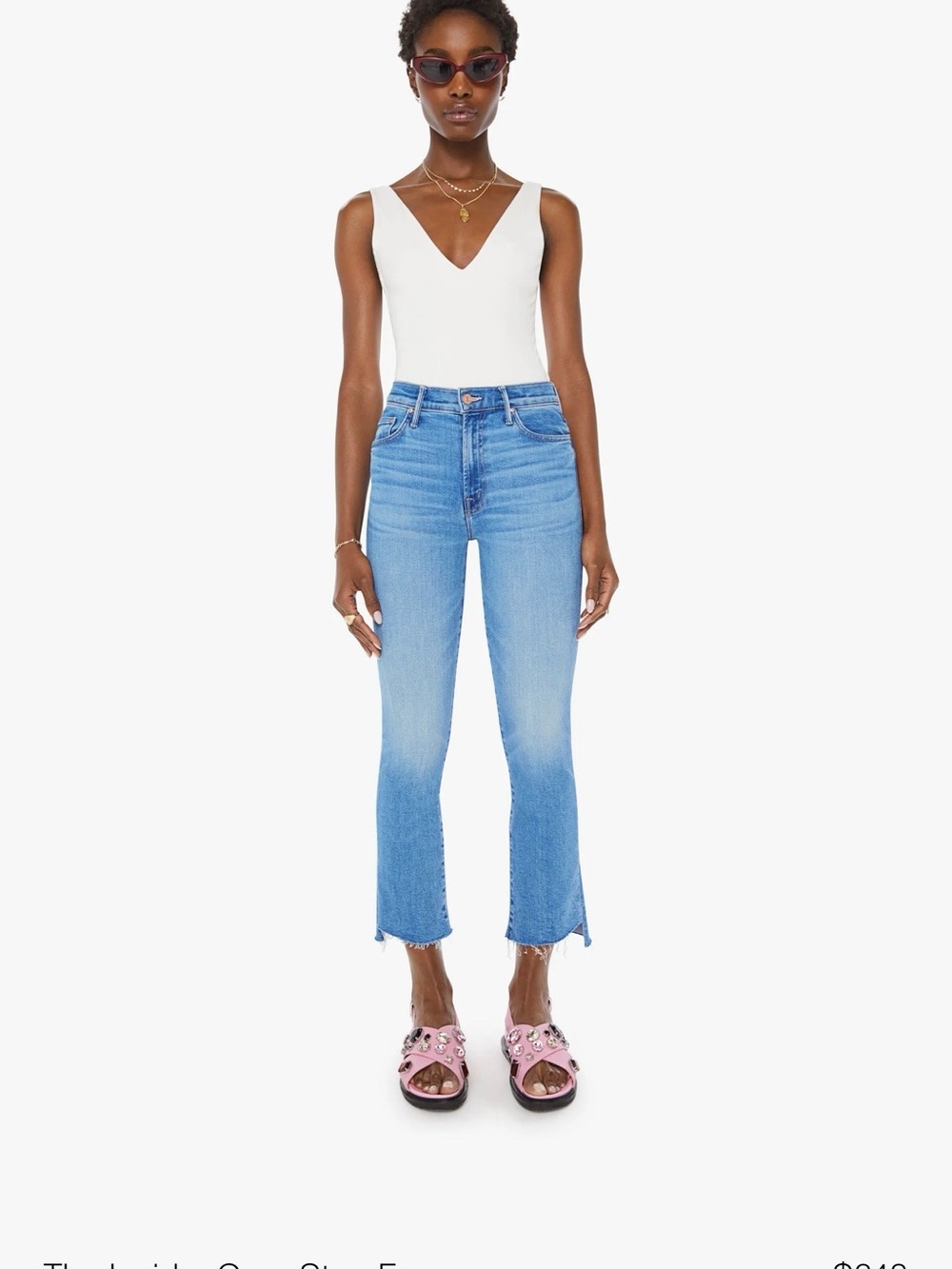 Mother insider crop fray Light Blue High-Rise Crop Flare Jeans - 30 excellent